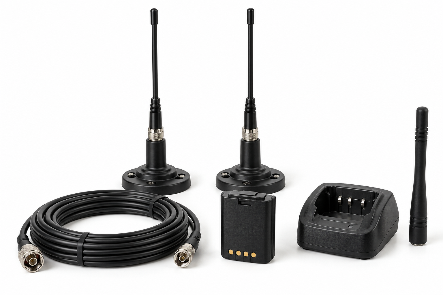 Imagen fotorrealista de antenas y accesorios, sin marca ni modelo